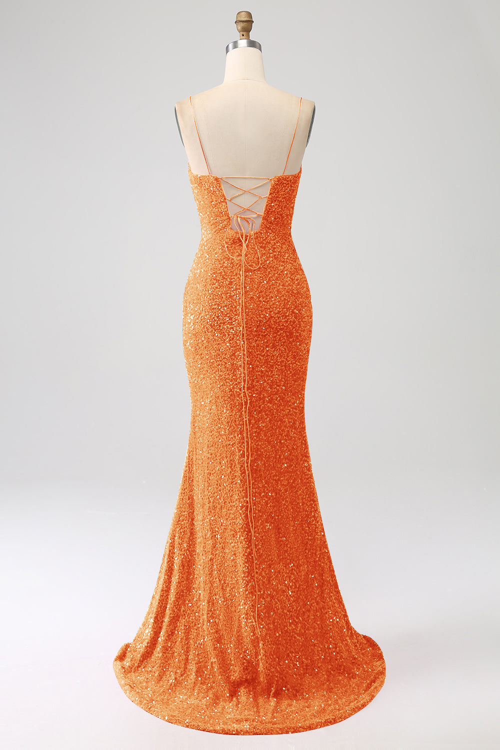 Glittrande Royal Blue Mermaid Spaghetti Straps Paljett Lång Balklänning Med Split