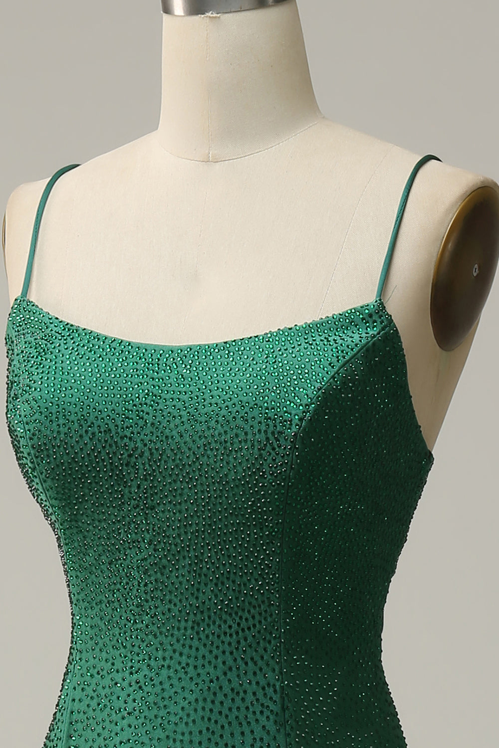 Mermaid Spaghetti Straps Mörkgrön Lång Balklänning med pärlor
