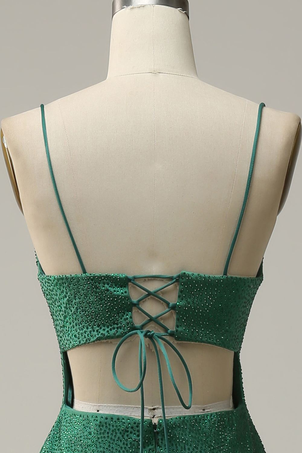 Mermaid Spaghetti Straps Mörkgrön Lång Balklänning med pärlor