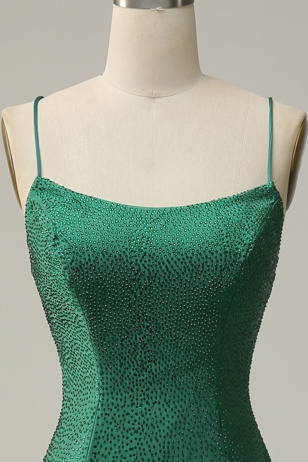 Mermaid Spaghetti Straps Mörkgrön Lång Balklänning med pärlor