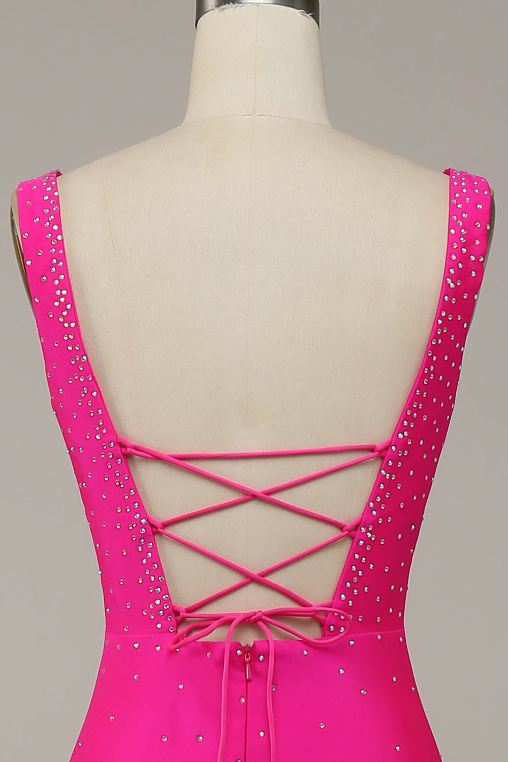 Fuchsia Mermaid V-Neck pärlstav klänning