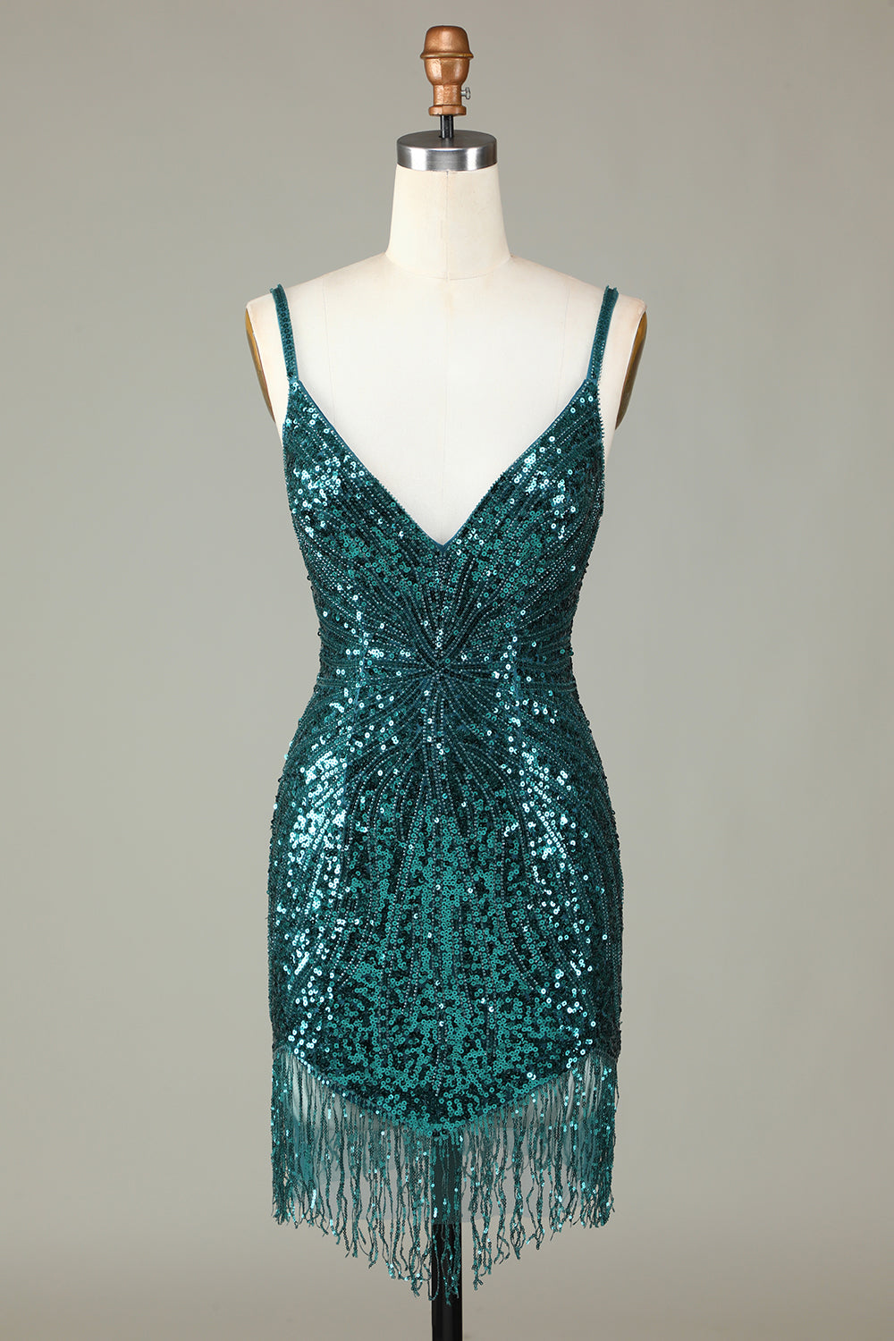 Sparkly Bodycon Spaghetti Straps Blå paljetter Kort Homecoming Klänning med tofs