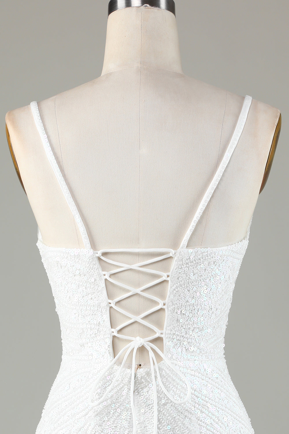 Glittrande Bodycon Spaghetti Remmar Blå snörning Rygg Kort Homecoming Klänning med Pärlor