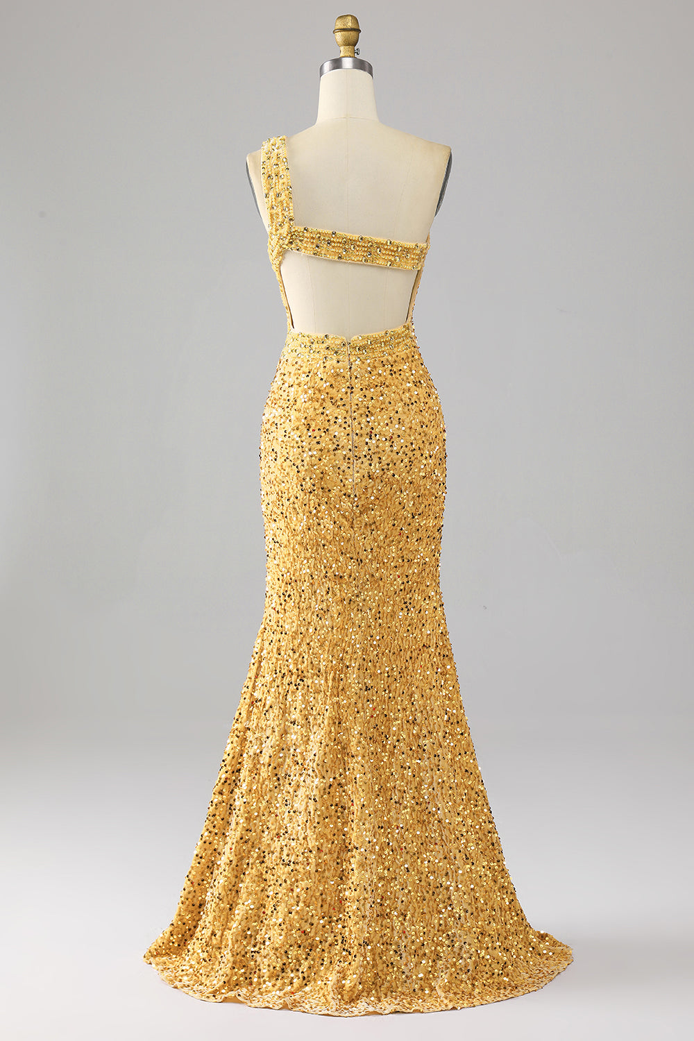 Mermaid Paljetter One Shoulder Golden Prom Klänning med slits
