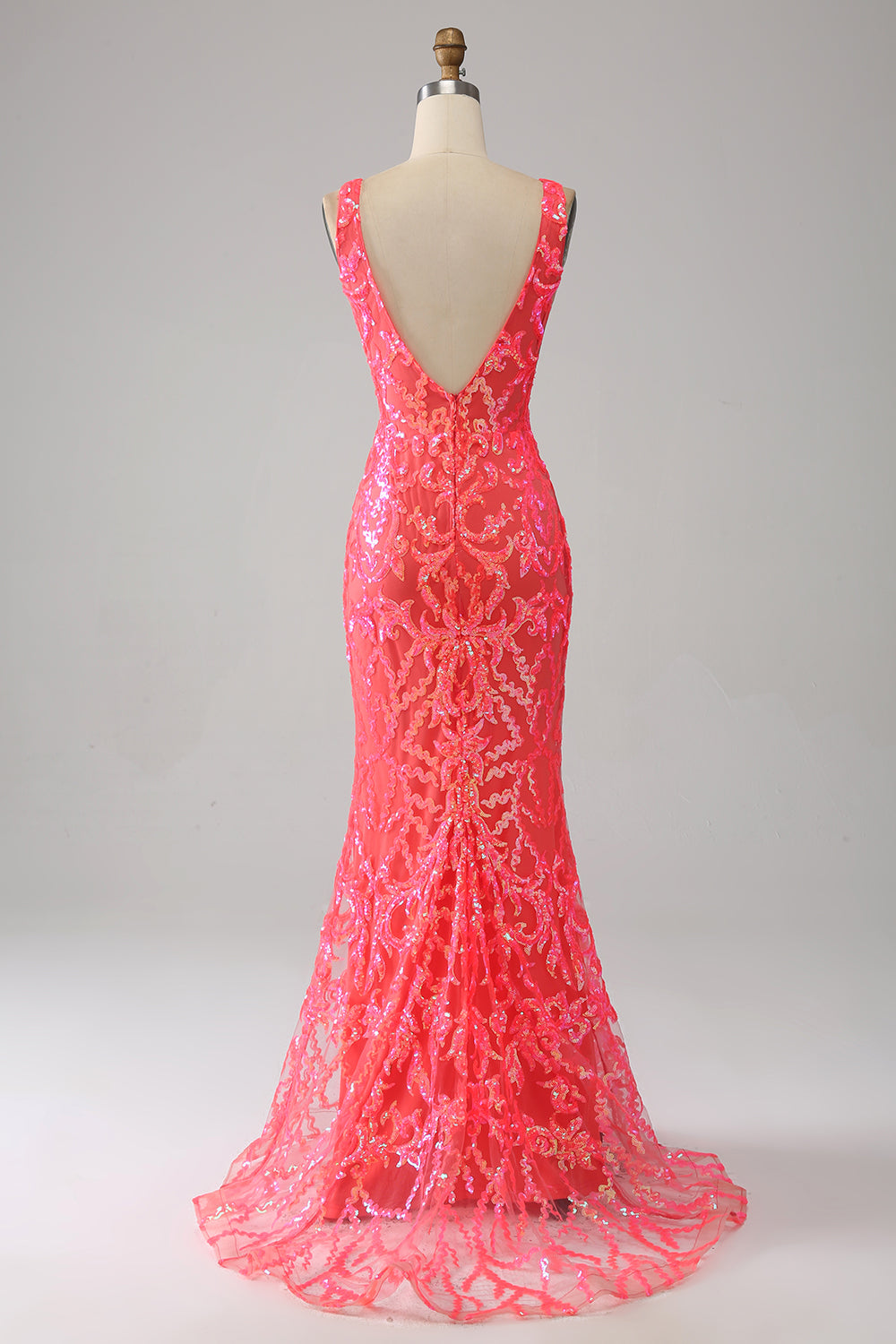 Coral Charmig Mermaid Djup V-hals Glittrande Paljett Balklänning med broderi