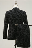 Svart Peak Lapel Jacquard 3-delad Baldräkter för män