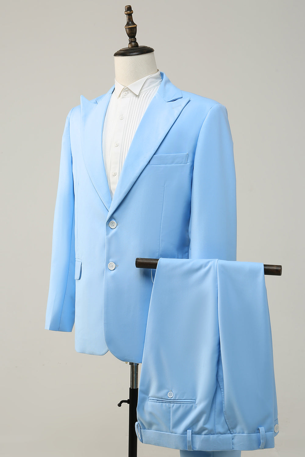 Himmelsblå Peak Lapel Enkelknäppt 2-Delad Baldräkter för män