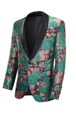 Grön Sjal Lapel Jacquard Blommönster Mäns Hemkomst Jacka Blazer