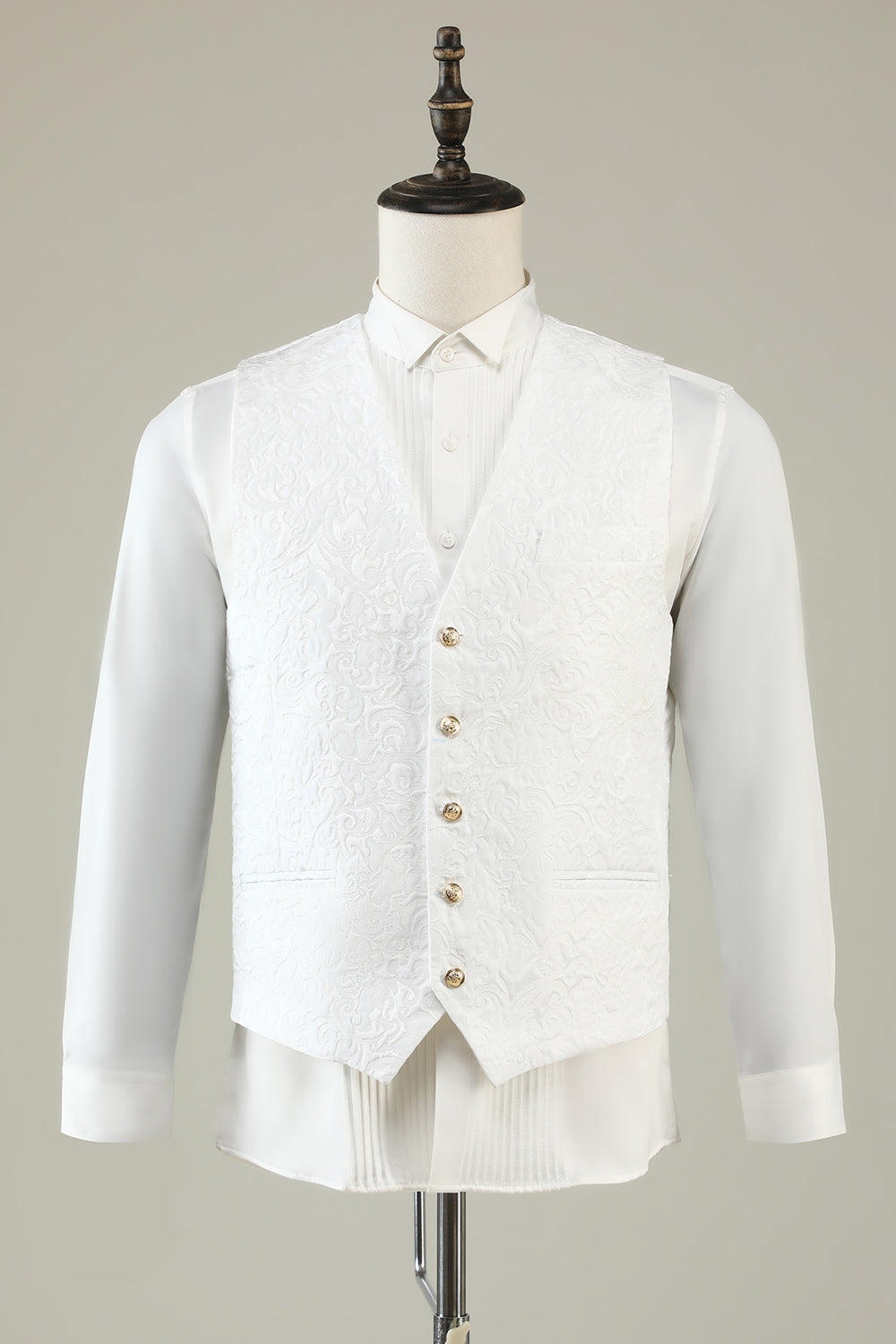 Vit Jacquard Sjal Lapel 3-Delad Baldräkter
