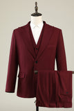 Bourgogne Peak Lapel 3-Delade Baldräkter För Män