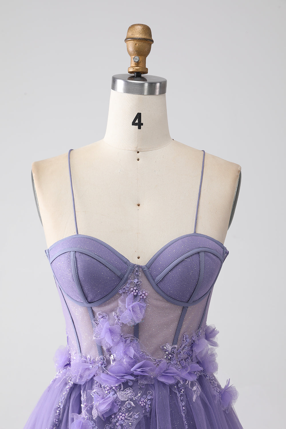 Lila A-linje Spaghetti Straps Korsett Balklänning med 3D-blommor