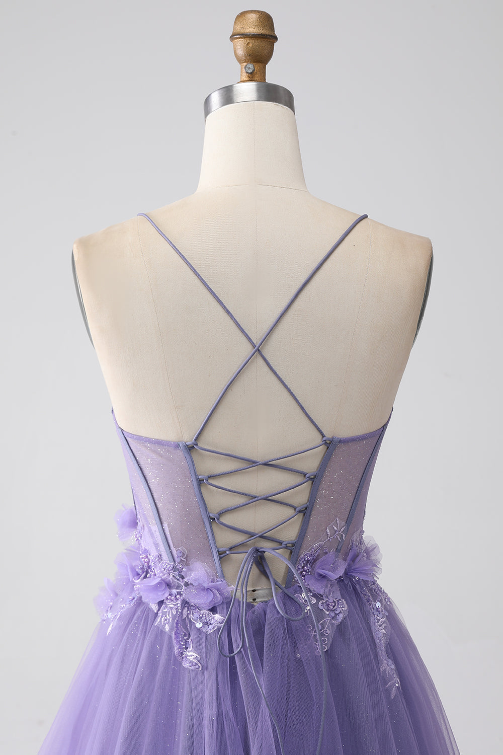 Lila A-linje Spaghetti Straps Korsett Balklänning med 3D-blommor