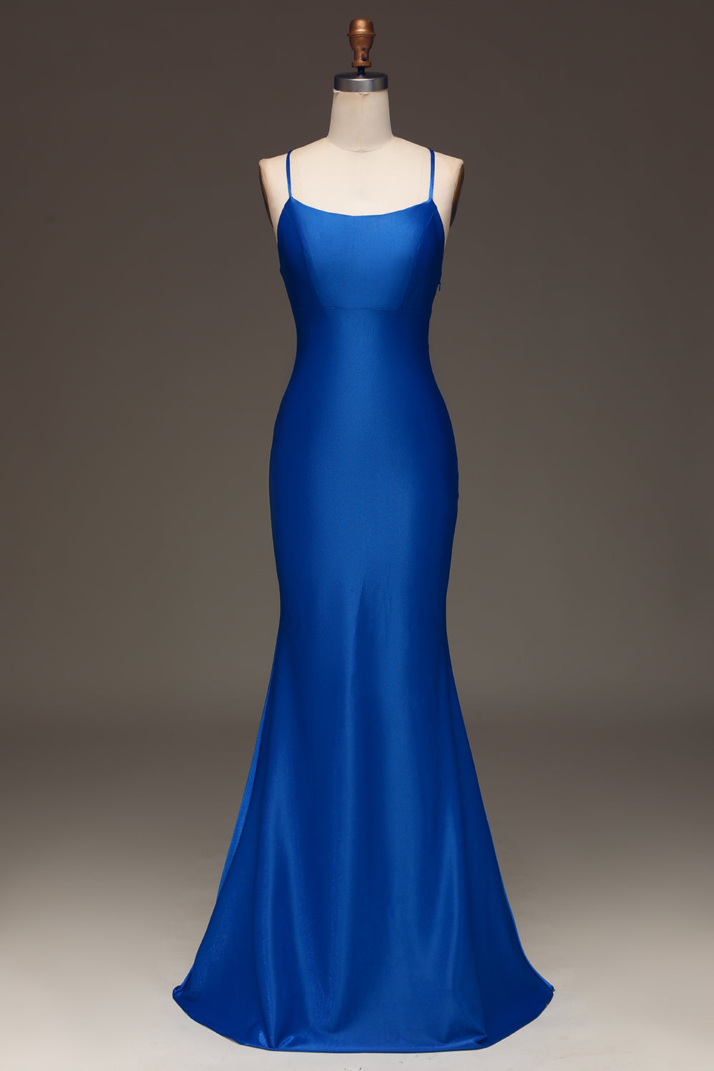 Enkel Royal Blue Satin Mermaid Lång Balklänning