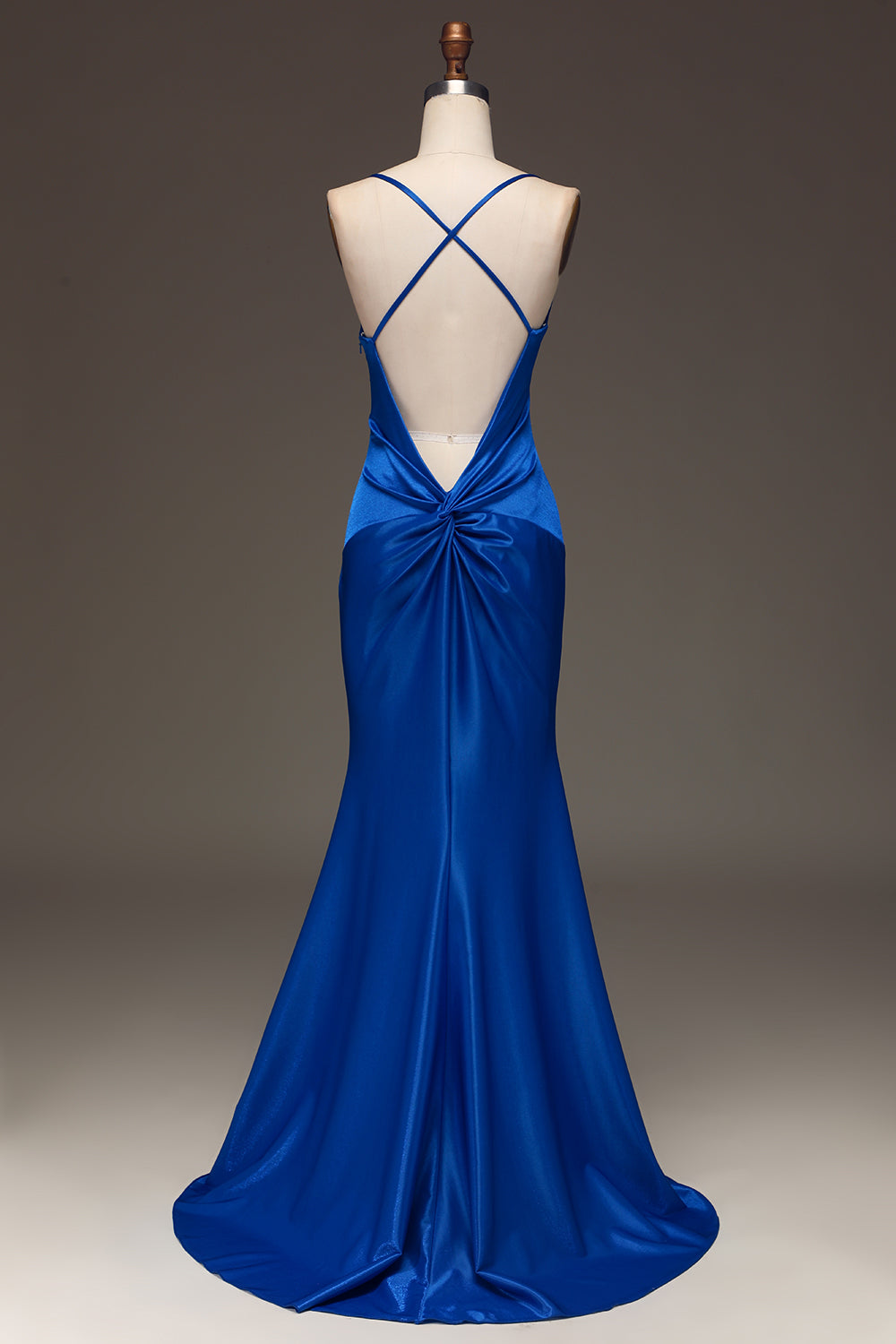 Enkel Royal Blue Satin Mermaid Lång Balklänning
