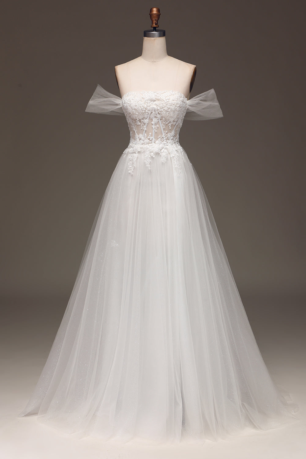Vit Off The Shoulder A Line Corset Prom Klänning med applikationer