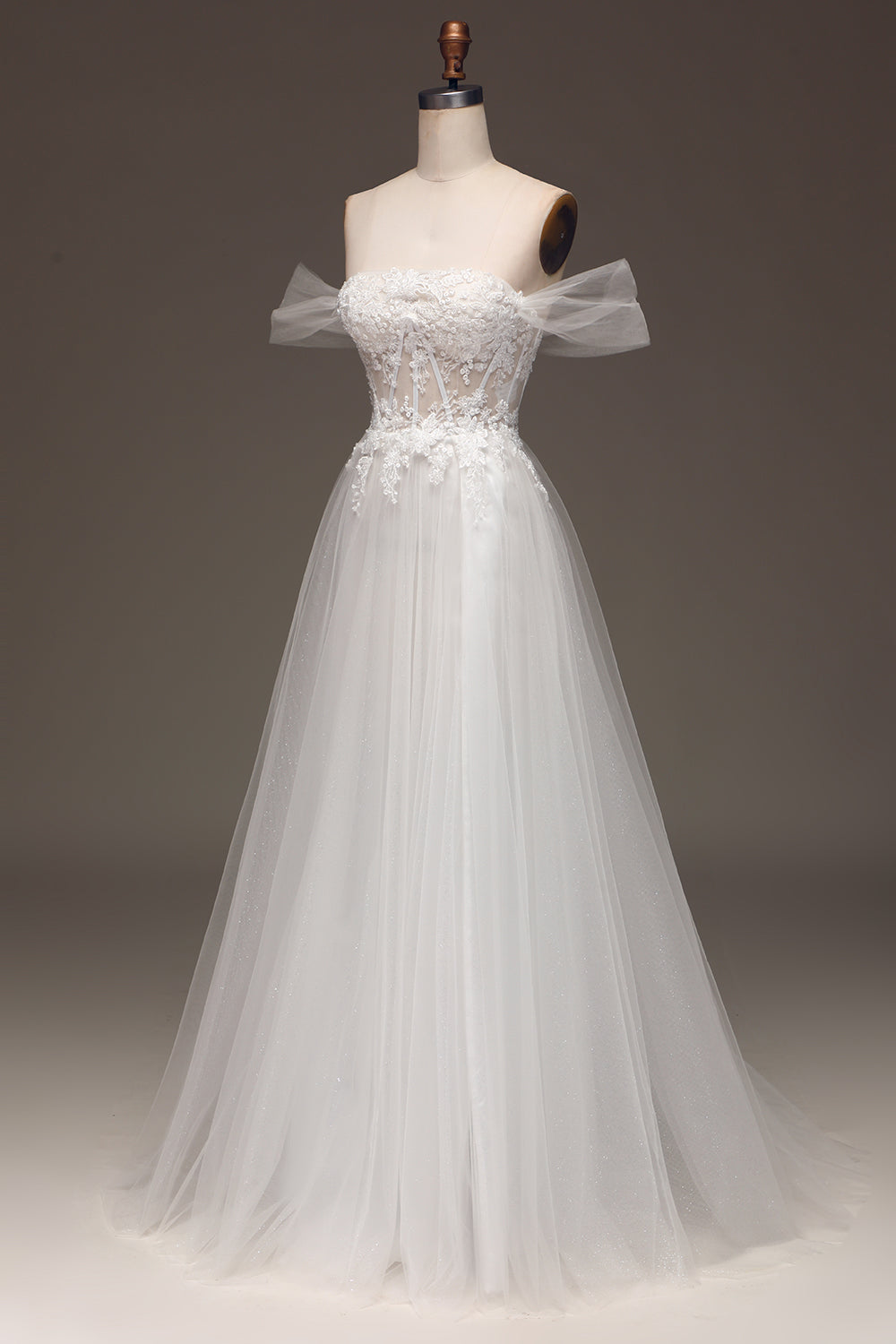 Vit Off The Shoulder A Line Corset Prom Klänning med applikationer