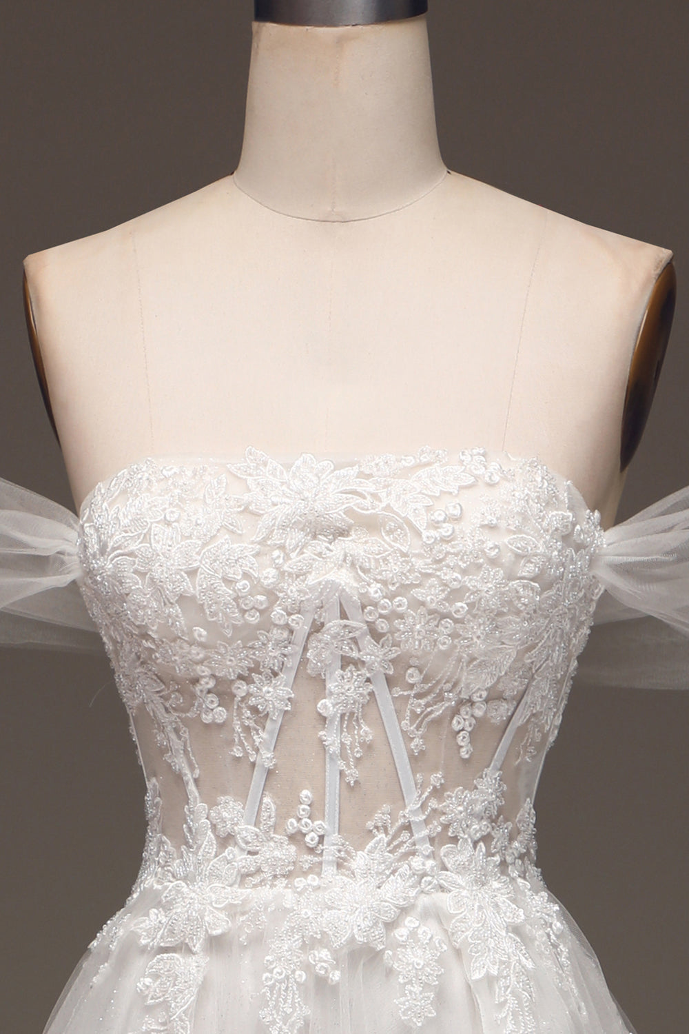 Vit Off The Shoulder A Line Corset Prom Klänning med applikationer