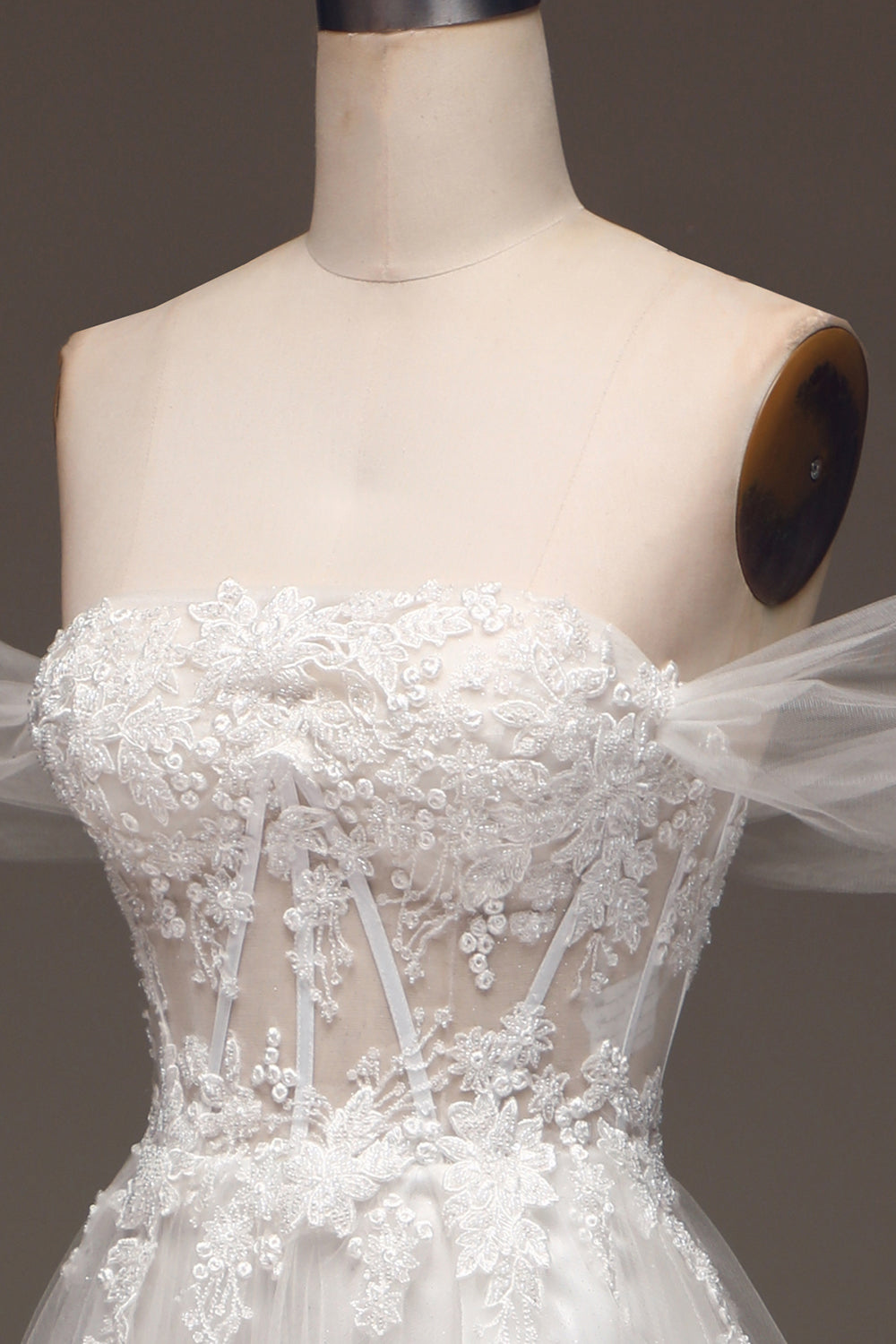 Vit Off The Shoulder A Line Corset Prom Klänning med applikationer
