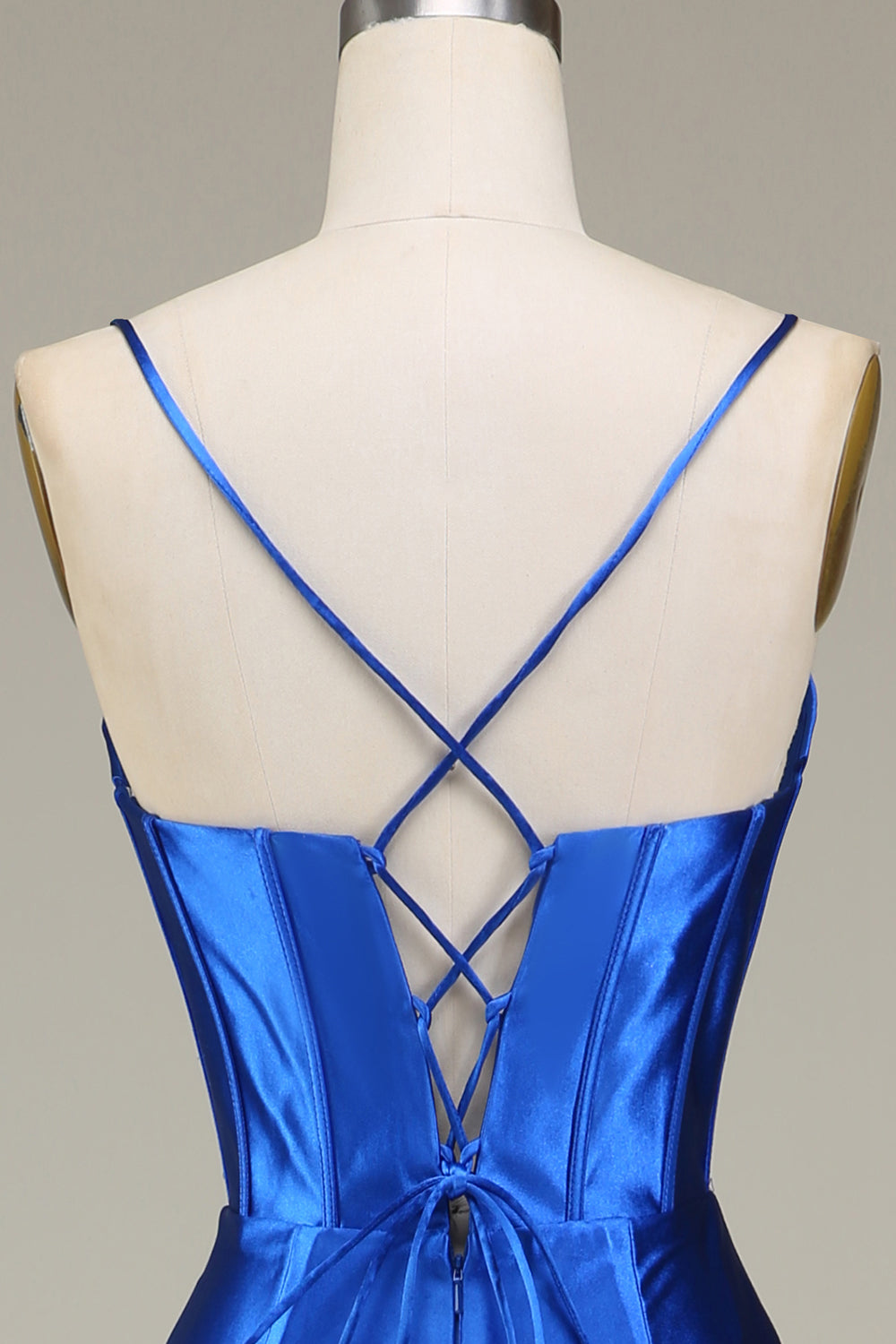 Royal Blue Spaghetti Straps Mermaid Lång Balklänning Med Slits