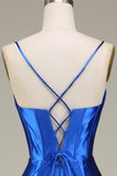 Royal Blue Spaghetti Straps Mermaid Lång Balklänning Med Slits