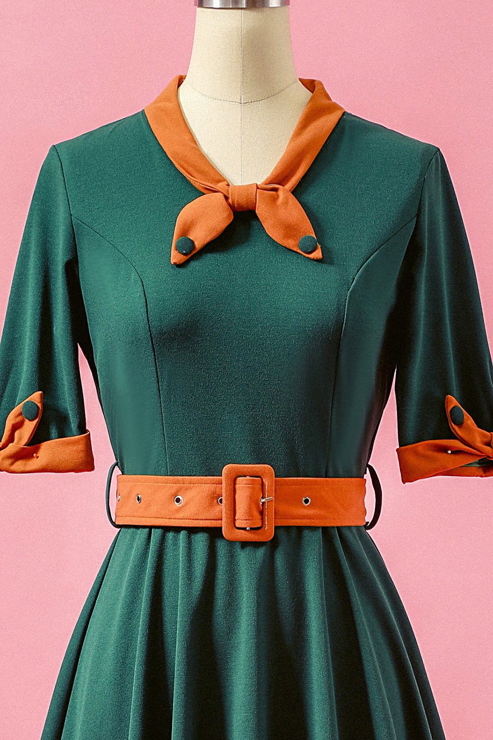 Grön Lapptäcke V-ringning Swing Festklänning