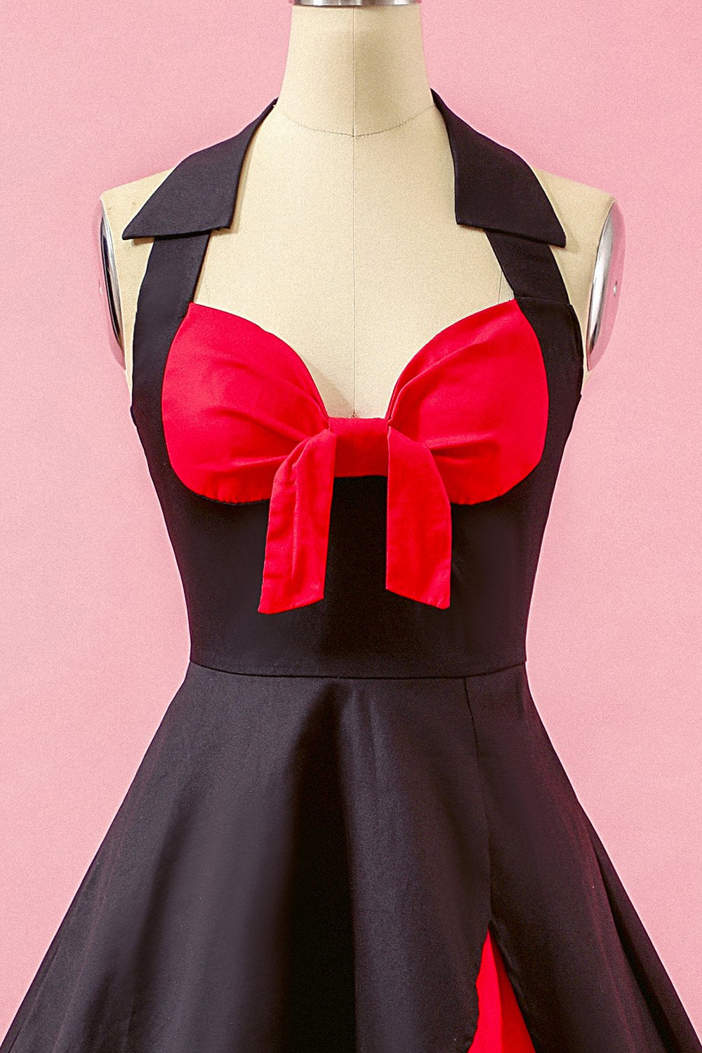 Svart Lapptäcke V-ringning Swing Festklänning