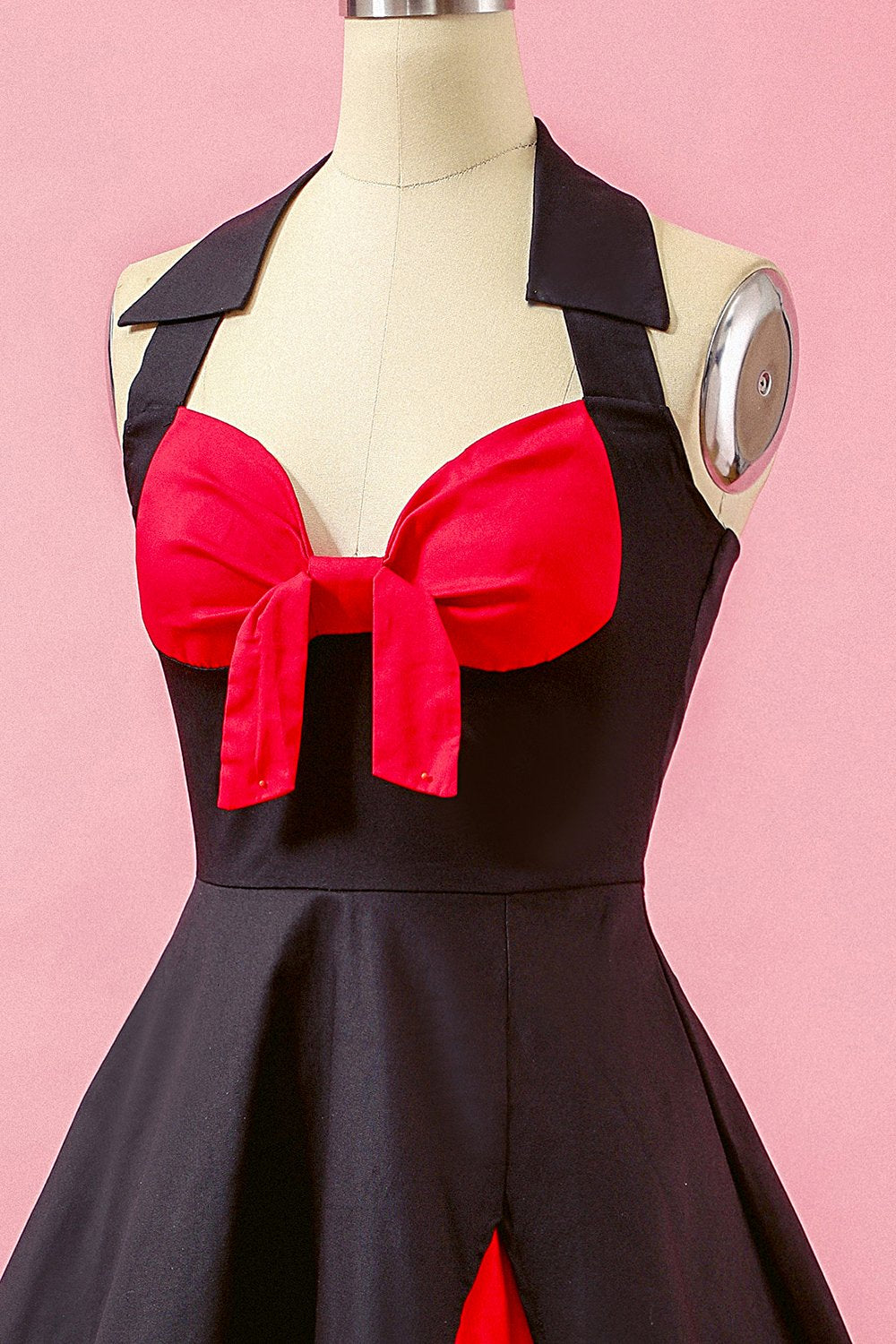 Svart Lapptäcke V-ringning Swing Festklänning