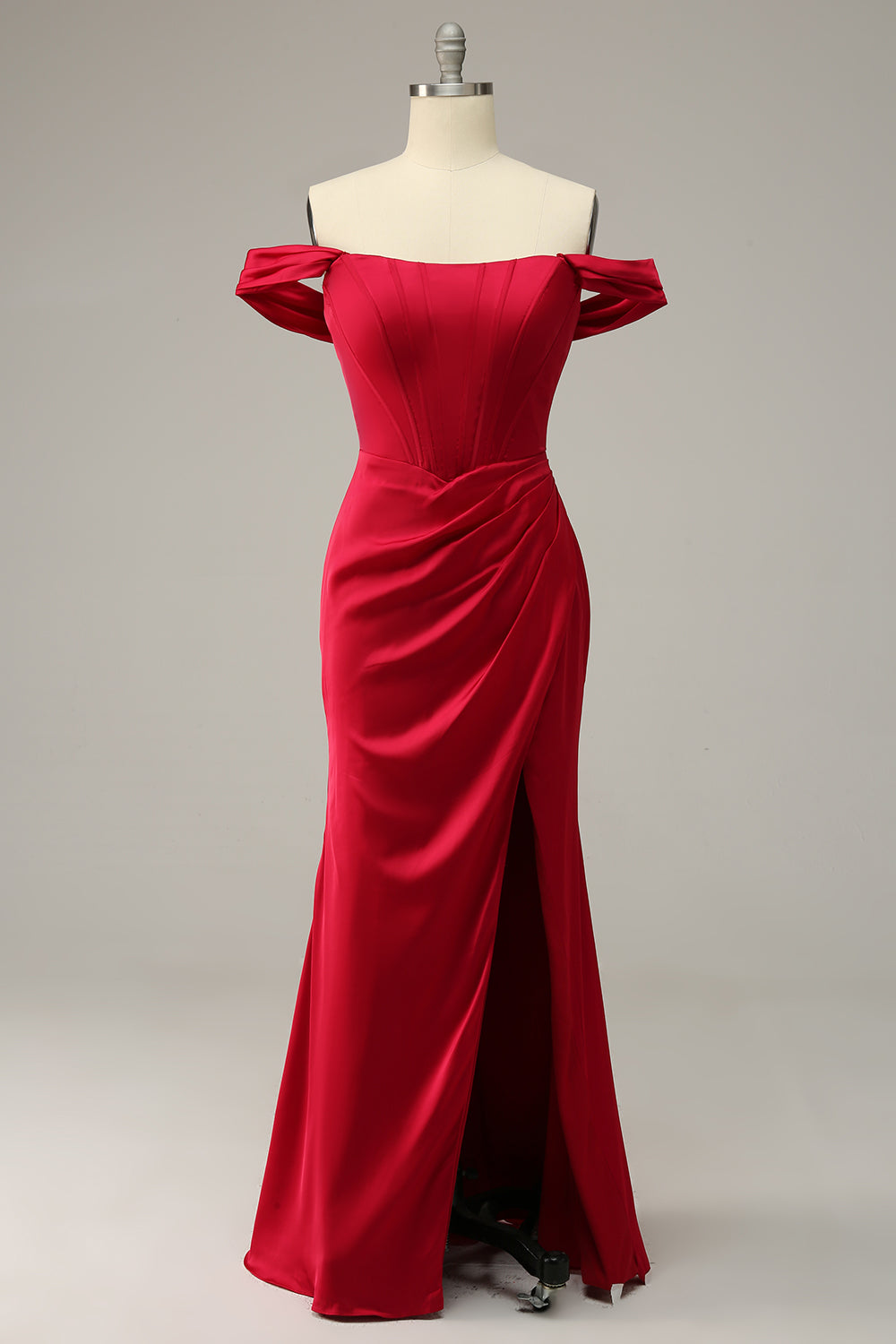 Sjöjungfru av axeln Bourgogne Plus Size Bal Dress med delad front