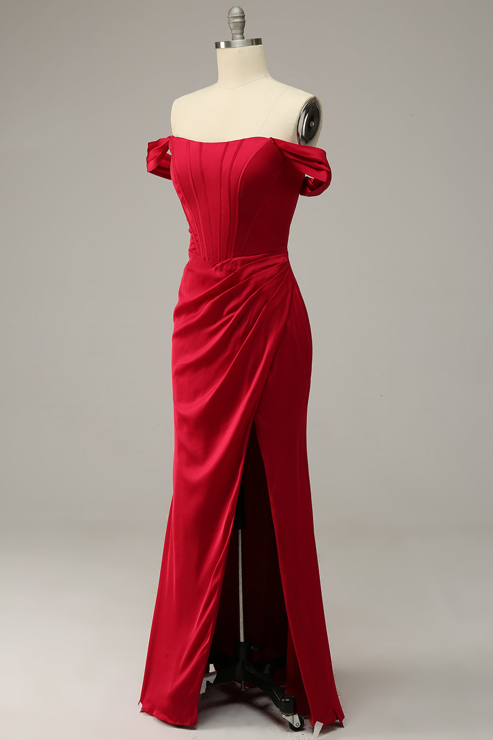 Sjöjungfru av axeln Bourgogne Plus Size Bal Dress med delad front