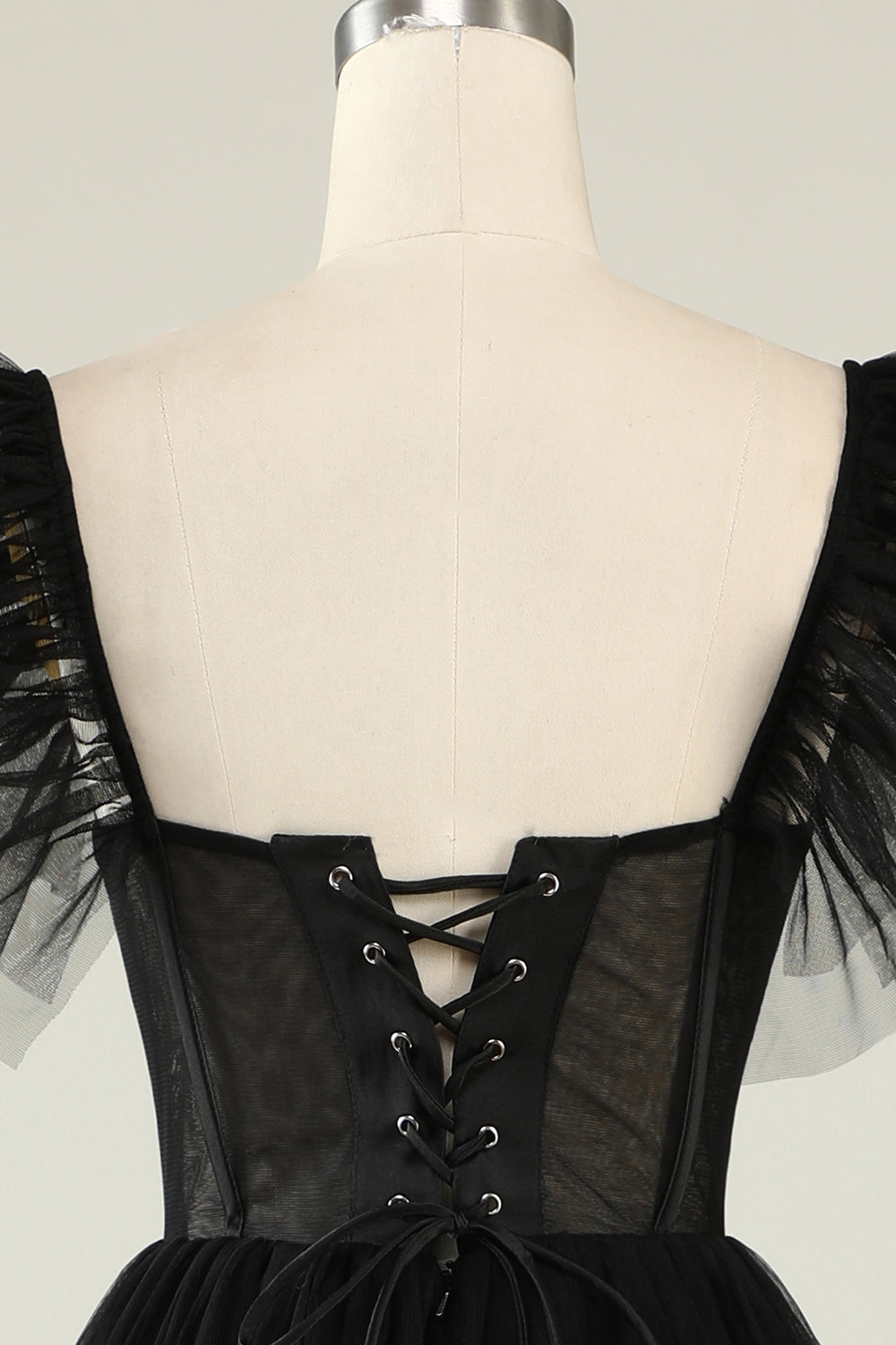 Svart En-Linje Tyll Älskling Cocktailklänning