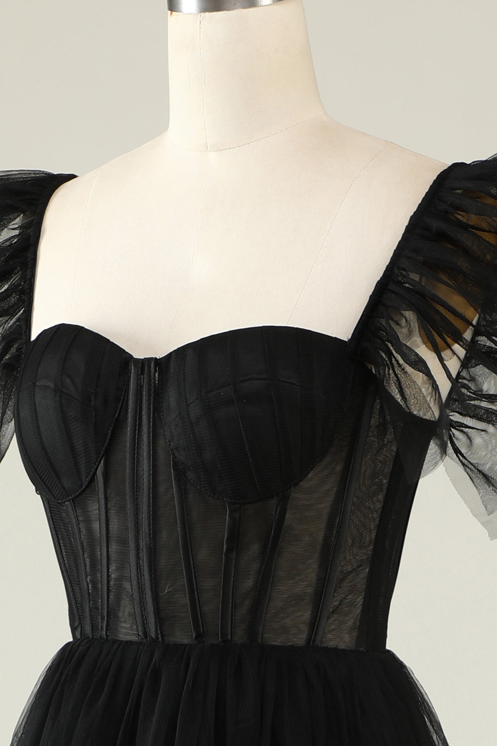 Svart En-Linje Tyll Älskling Cocktailklänning