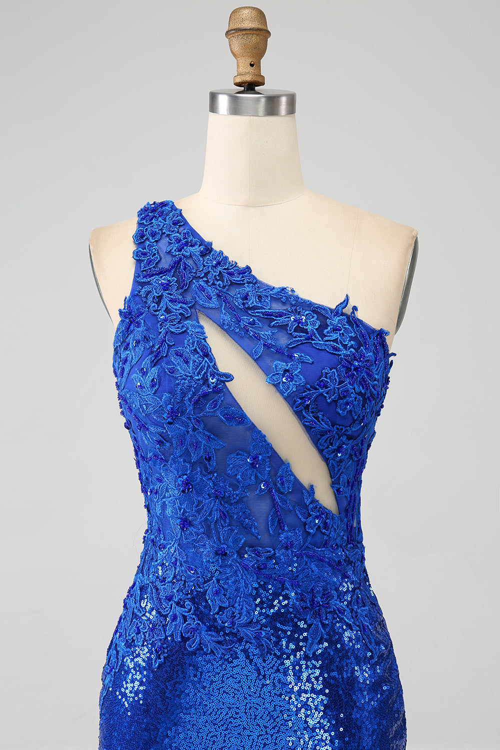 One Shoulder Royal Blue Mermaid Balklänning med slits