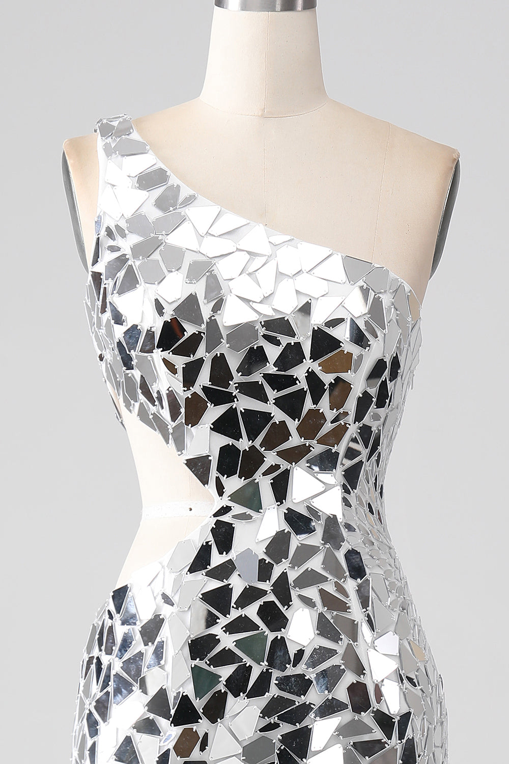 Silver Spegel Paljetter One Shoulder Balklänning med ihålig