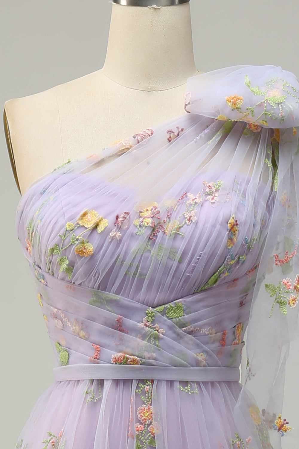 Grå Blå En Line En Axel Plus Size Bal Klänning med broderi