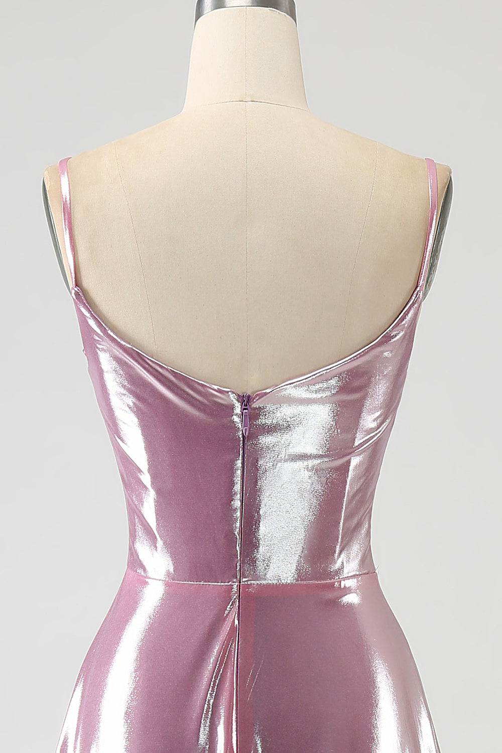Bedövning A Line Spaghetti Straps Rosa Lång Balklänning Med Delad Framsida