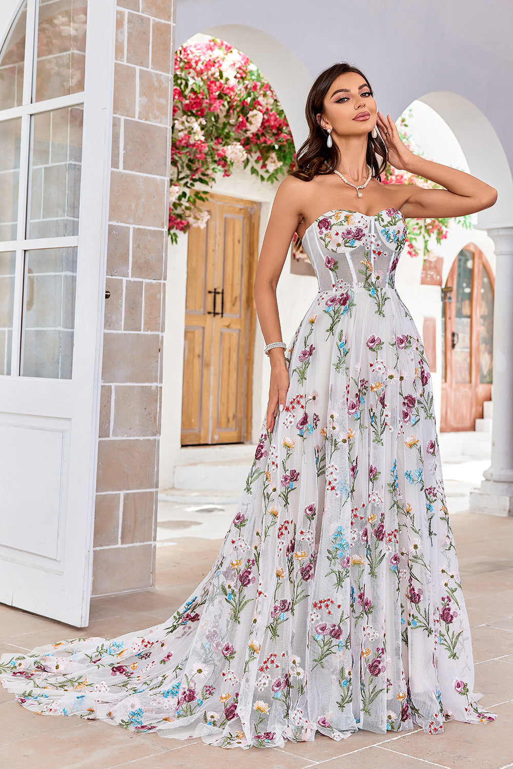 Skönhet A Linje Älskling Elfenben Lång Bröllopsklänning med Broderi