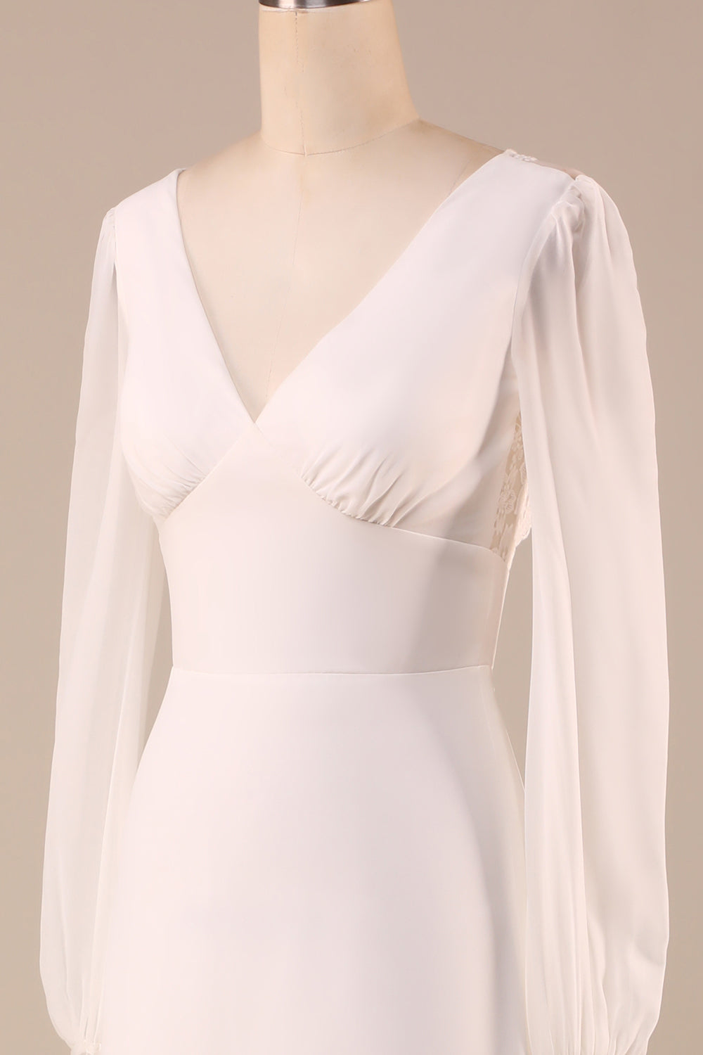 Elfenben Långärmad Boho Chiffong Öppna Tillbaka Bröllopsklänning