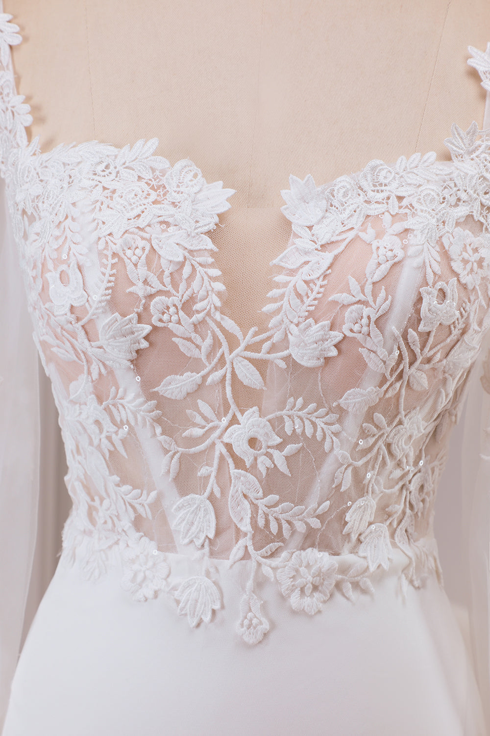 Elfenben Spets Älskling Hals Långärmad Sjöjungfru Bröllopsklänning med svepande släp