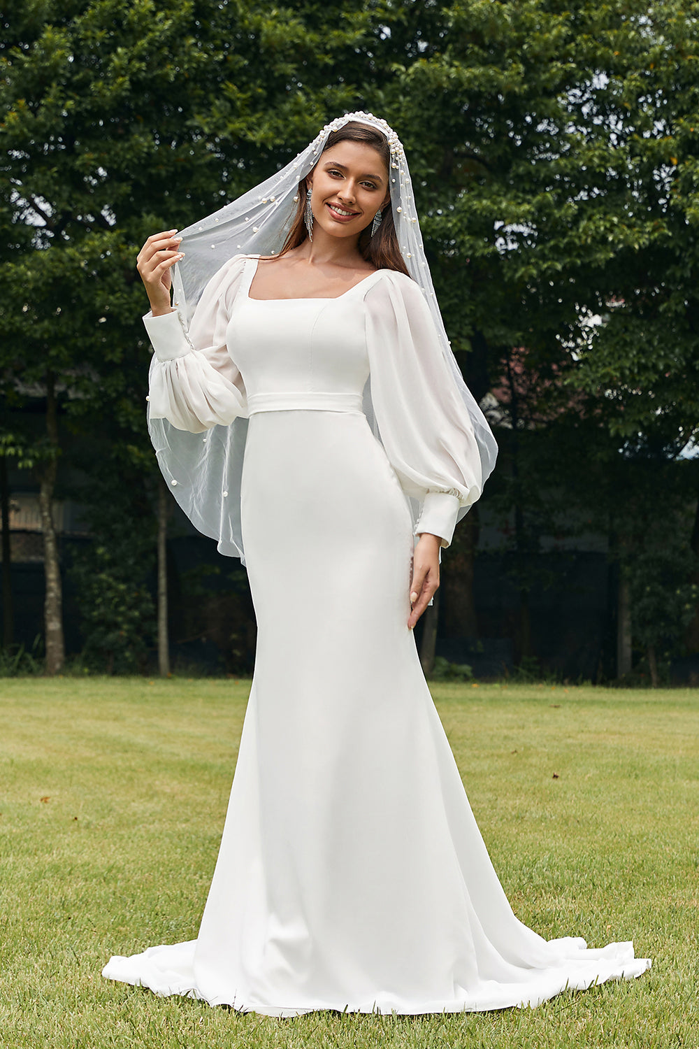 Enkel Elfenben Mermaid Backless Boho Bröllopsklänning