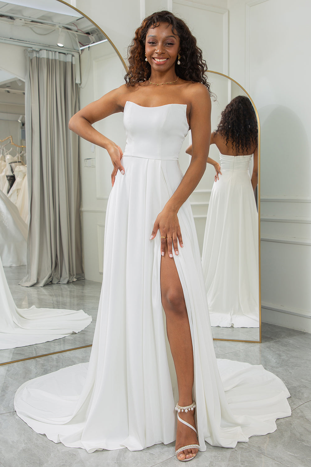 Elfenben Avtagbar Långärmad Fjärilar Boho Bröllopsklänning