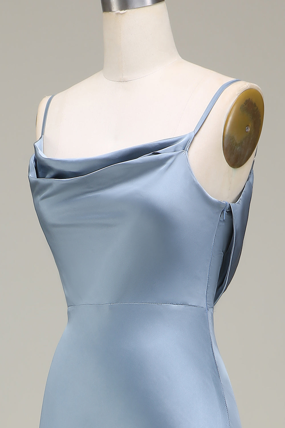 Dammigt Blå Fodral Spaghetti Straps Satin Lång Brudtärna Klänning
