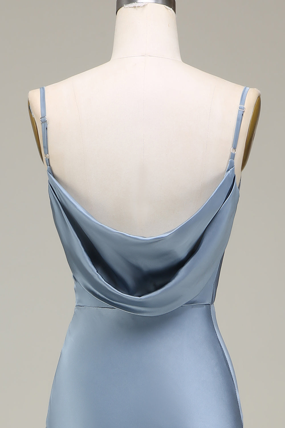 Dammigt Blå Fodral Spaghetti Straps Satin Lång Brudtärna Klänning