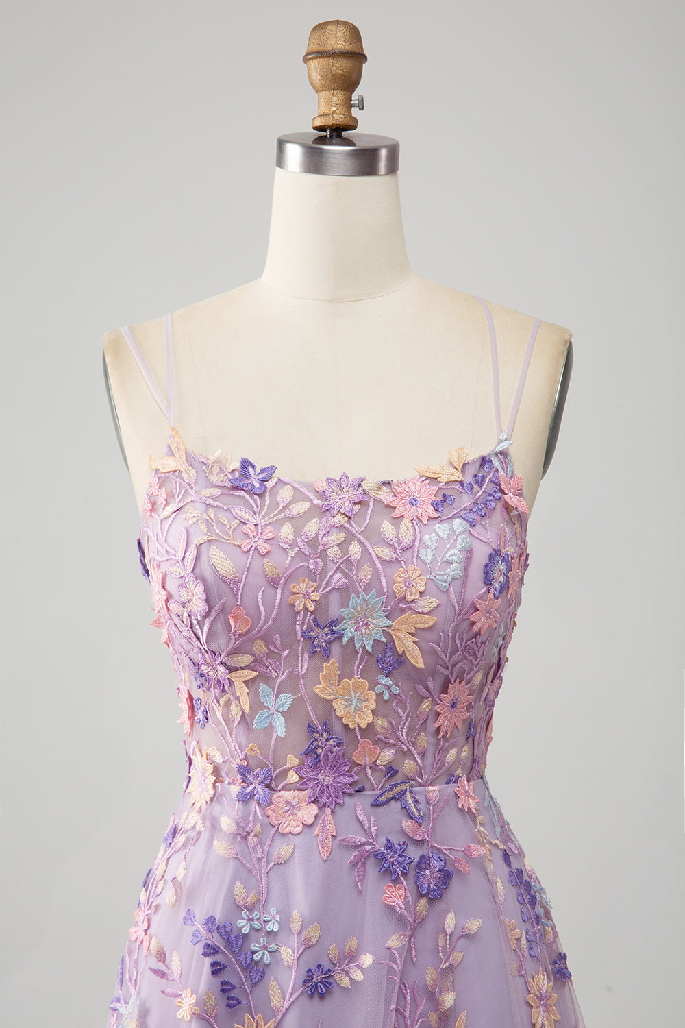 Lila A-linje Spaghetti Straps Lång Balklänning med applikationer