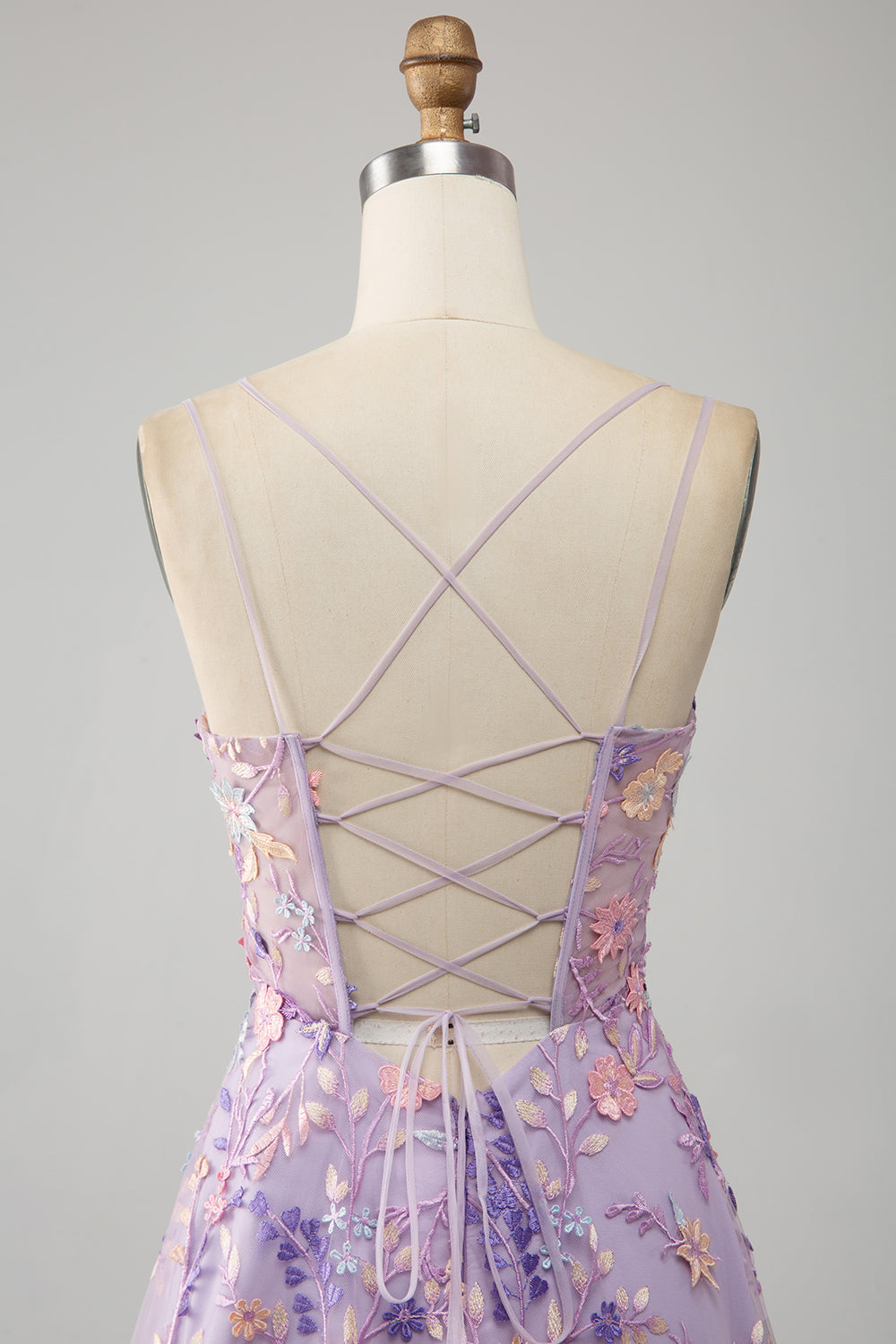 Lila A-linje Spaghetti Straps Lång Balklänning med applikationer