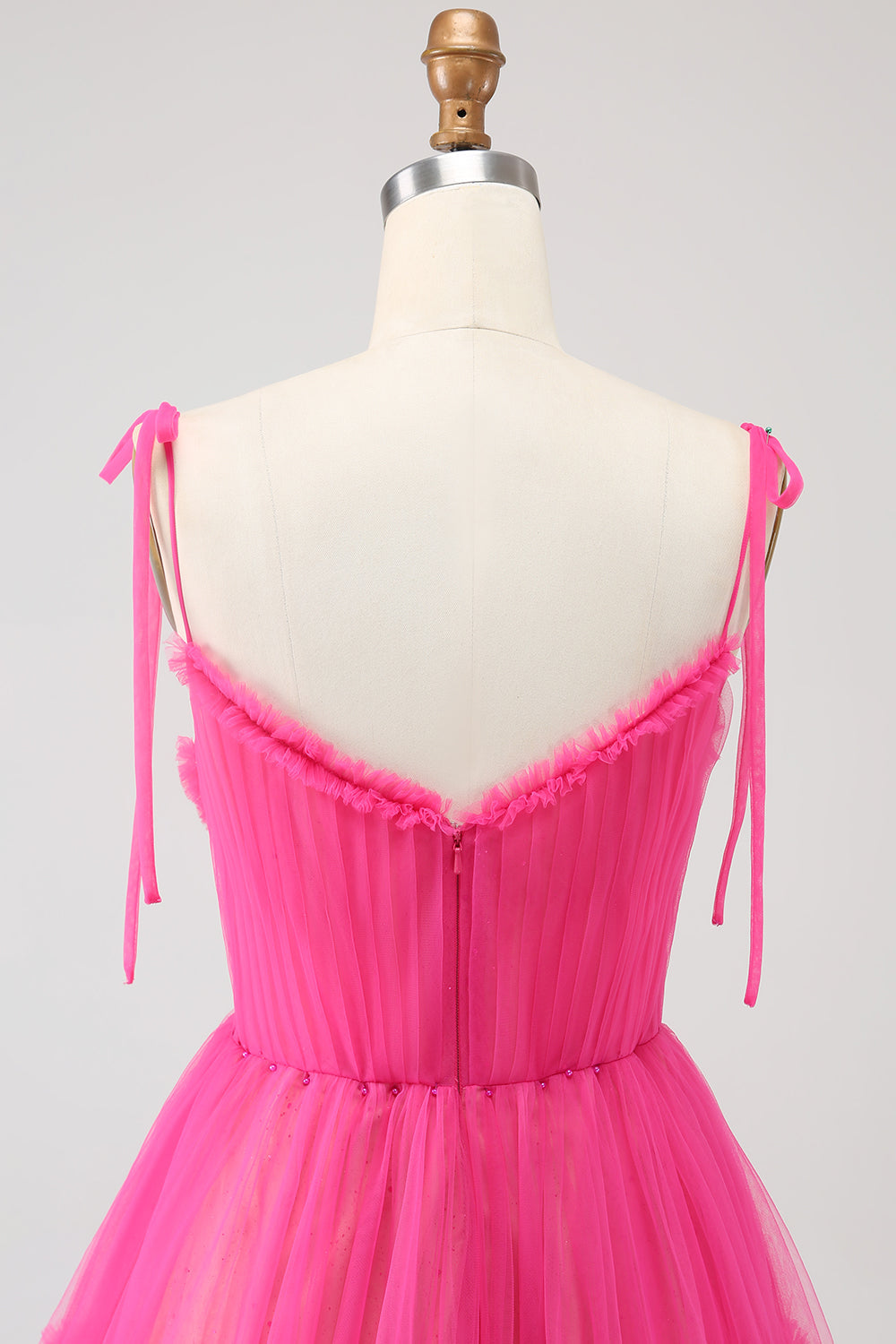 Fuchsia A-linje Volang Lång Tyll Balklänning
