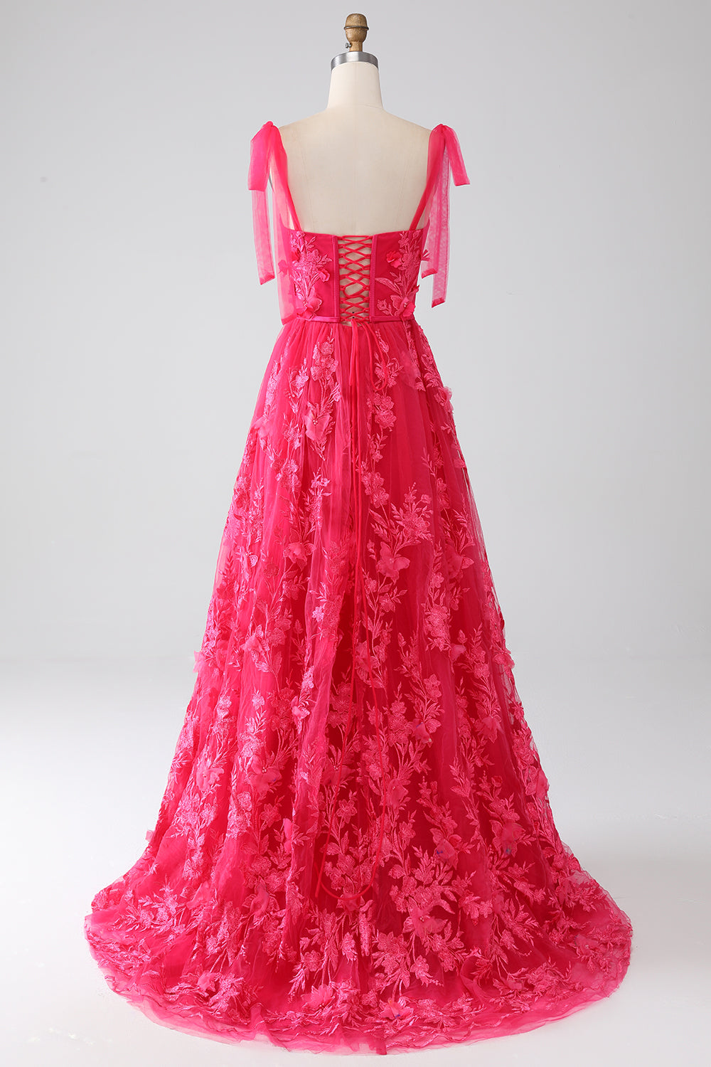 A-linje Spaghetti Remmar Fuchsia Lång Balklänning med Slits