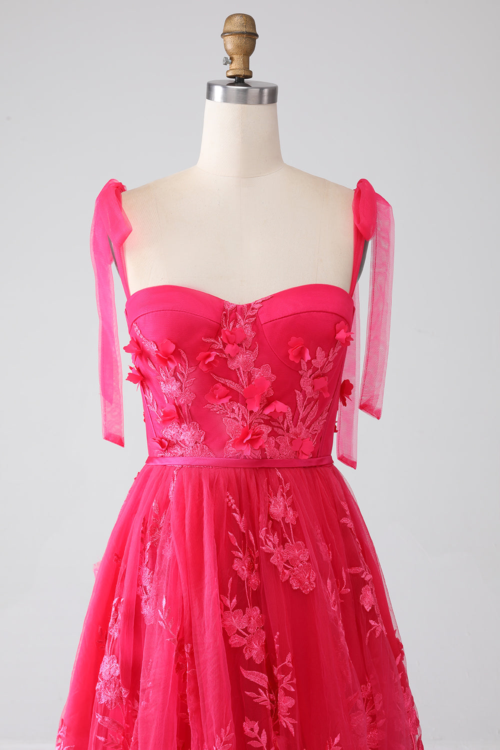 A-linje Spaghetti Remmar Fuchsia Lång Balklänning med Slits