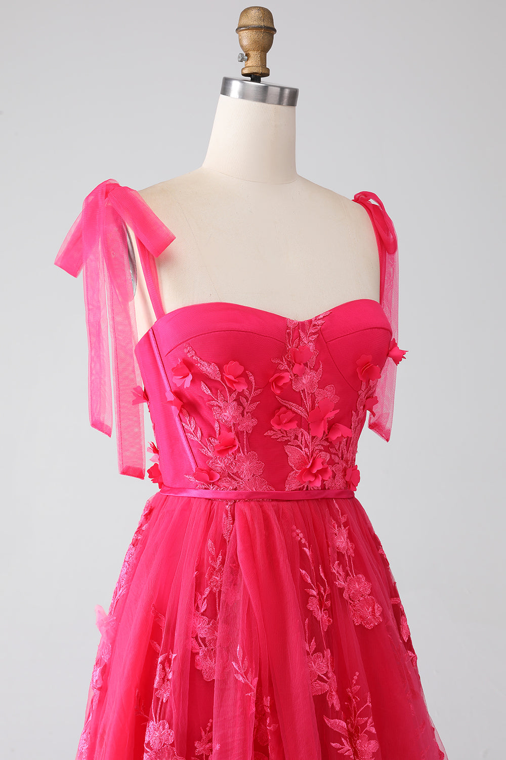 A-linje Spaghetti Remmar Fuchsia Lång Balklänning med Slits