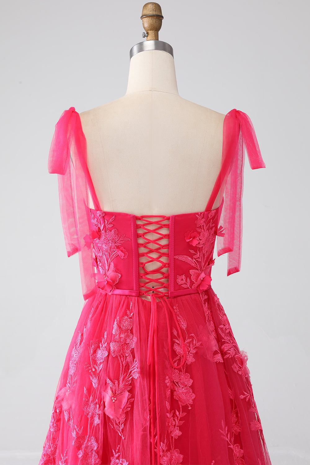 A-linje Spaghetti Remmar Fuchsia Lång Balklänning med Slits