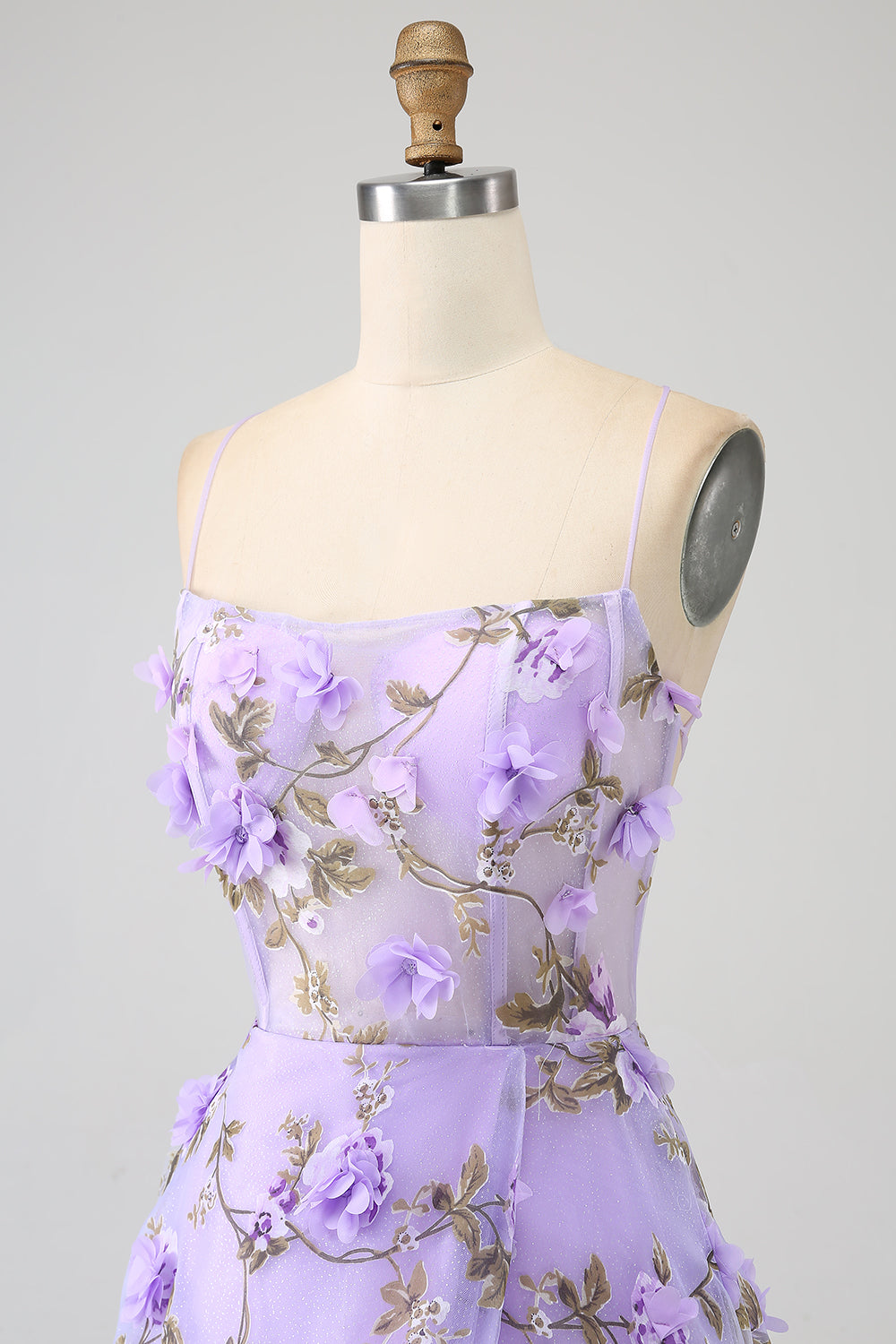 Lila A-linje Spaghetti Straps Lång Balklänning med 3D-blommor